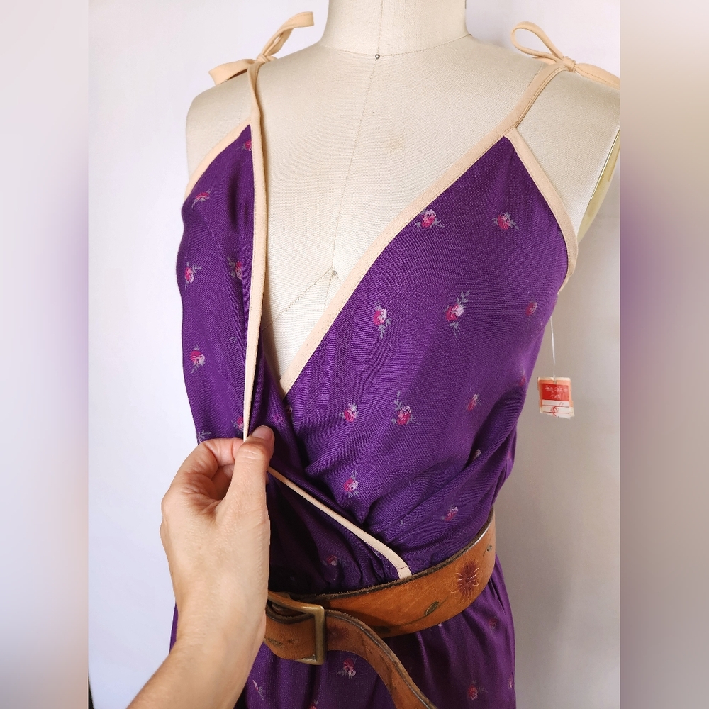 70s Dead Stock Jumpsuit by Peaches my Love Floral Jumpsuit Straight Legs XS S - Picture 9 of 10